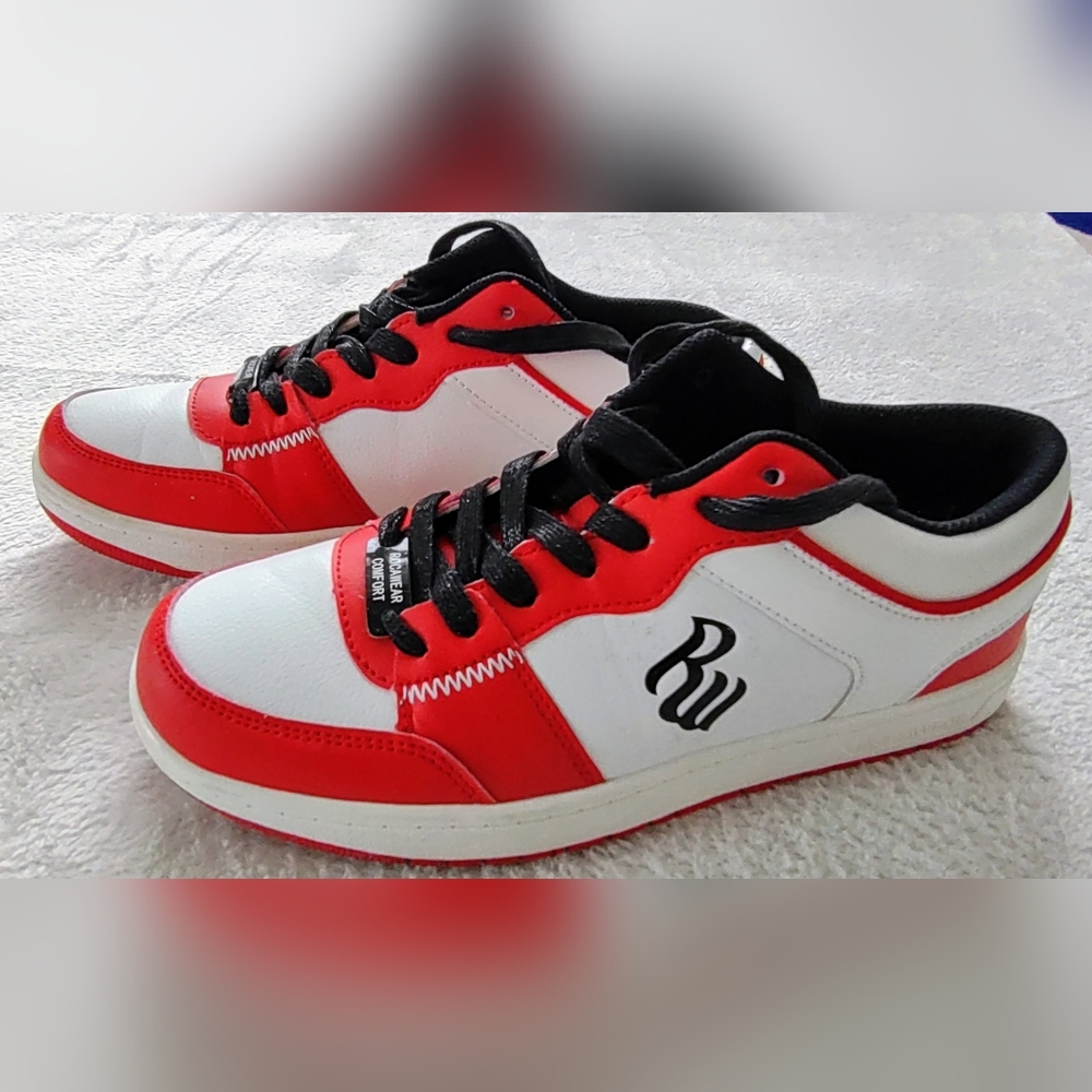 Rocawear Men's Lojo Sneaker Shoes Red White Lace Up Low Top Leather Size 8.5